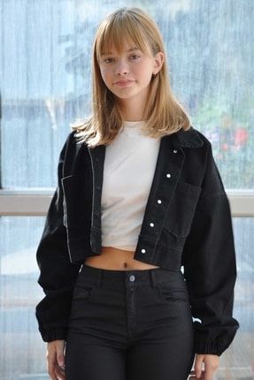 Kız Çocuk Crop Jean Kot Ceket