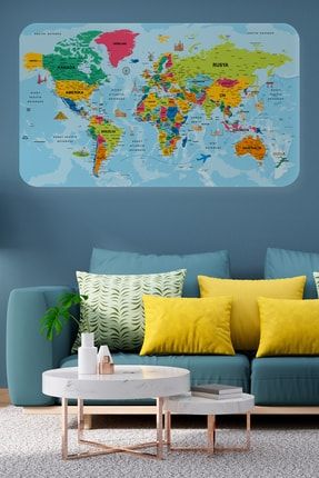 Genel Markalar Türkçe Eğitici Ülke Ve Başkent Okyanus Detaylı Atlası  Dekoratif Dünya Haritası Duvar Sticker Fiyatı, Yorumları - Trendyol