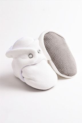 Beyaz Organik Pamuk Bebek Patiği , Kaydırmaz Taban , Kreş Ayakkabısı, Ev Botu