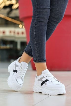 Madam Tarz Beyaz Salvador Kad n Kal n Tabanl Ba l Spor Ayakkab Sneaker 6 Cm