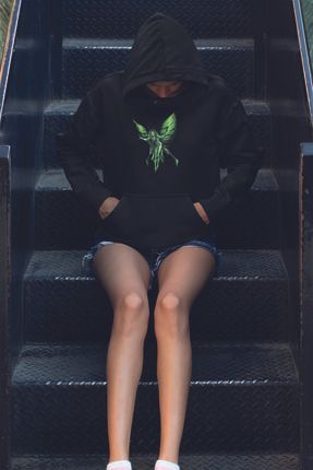Harajuku Yeşil Peri Siyah Unisex (3iplik) Sweatshirt