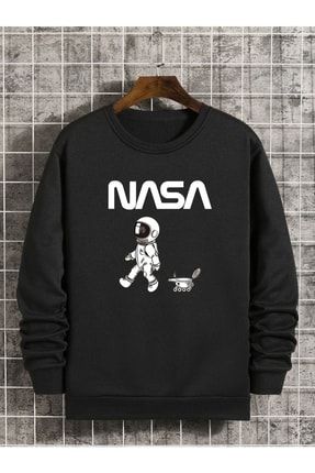 WEARTEX Yeni Sezon Siyah Bisiklet Yaka Nasa Bask l Sweatshirt