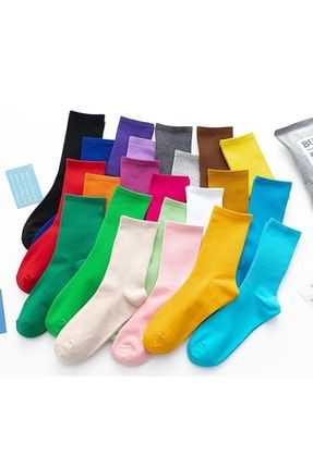 Düz Renkler Kolej Çorap 8 Çift