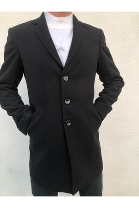 Siyah Kaşe Kaban Klasik Yaka Slim Fit Kalıp Palto Ceket