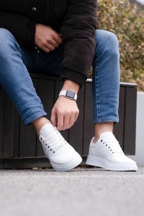 109 Beyaz Renk Beyaz Tabanlı Bağcıklı Günlük Erkek Spor Ayakkabı