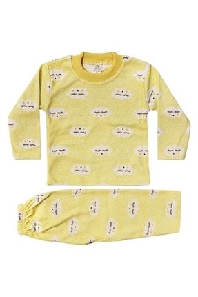 Bulut Desenli Alt Üst Sarı 2'li Pijama Takım