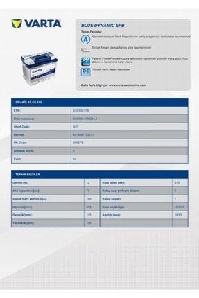 VARTA N70 Blue Dynamic EFB 12V 70Ah 760A Autobatterie Start-Stop