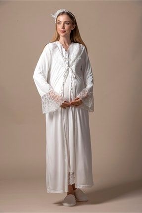 Lohusa Hamile 2502 Baby Blue Maternity Nightgown with Long Robe Set