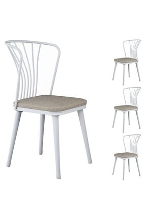 Rani Jb104 Metal Sandalye 4'lü Mutfak Yemek Masası Sandalyesi Beyaz - Bej