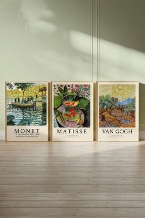 Monet Matisse Van Gogh 3'lü Tablo, Poster Seti - Çerçevesiz