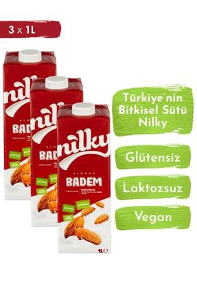 Badem Sütü Glütensiz Bitkisel Bazlı Laktosuz Vegan 3x1 Lt