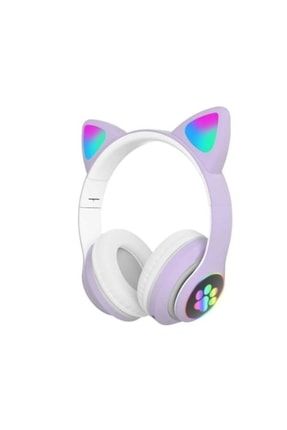 Stn 28 Işıklı Bluetooth Kedi Kulaklık Sevimli Kablosuz 5.0 Led Işıklı Kedili Kız Çocuk Kulaklık