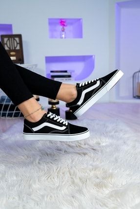 Unisex Siyah Beyaz Klasik Model Spor Ayakkabı Sneaker