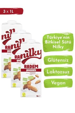 Şekersiz Badem Sütü Glütensiz Bitkisel Bazlı Laktosuz Vegan 3x1 Lt