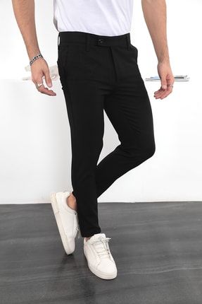 Siyah Erkek Slim Fit Likralı Bilek Boy Italyan Kesim Kumaş Pantolon