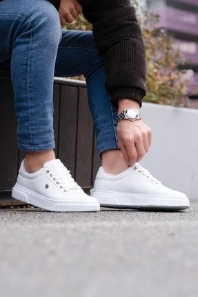 075 Beyaz Renk Beyaz Tabanlı Erkek Günlük Ayakkabı