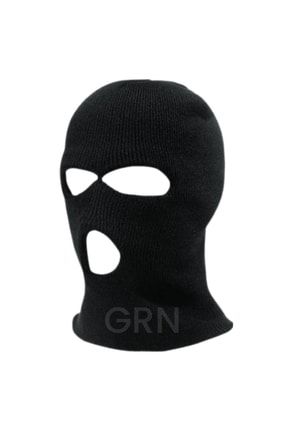 Kar Maskesi Siyah Kışlık Triko Örme Üç Gözlü Bere Olabilen Unisex Karmaskesi