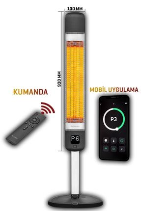 Kule Tipi Elektrikli Isıtıcı Smart-fr Black Akıllı Karbon Infrared Su Geçirmez Ip55 2500w