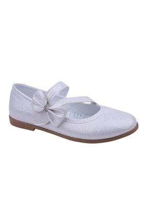 2083 Kız Çocuk Balerin Fiyonk Cırtlı Cilt Babet Ayakkabı