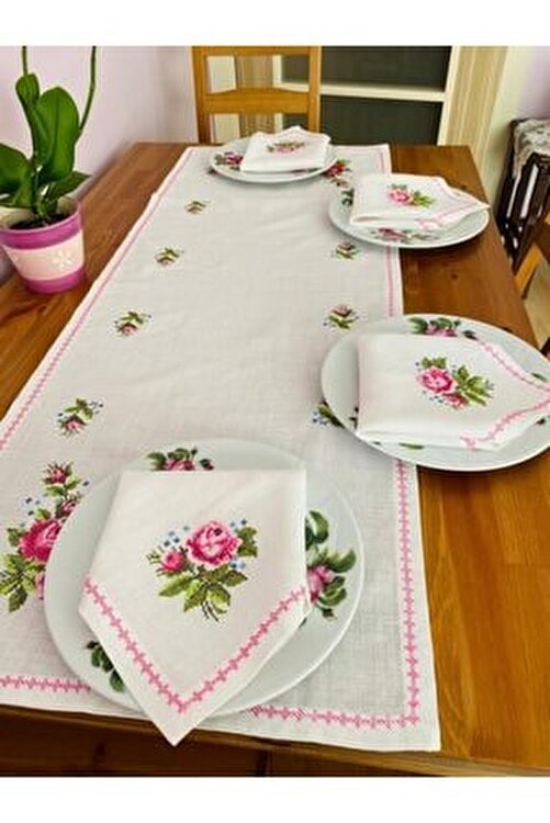 asliacar kanavice salon mutfak yemek takimi runner ve pecete 6 8 kisilik fiyati yorumlari trendyol