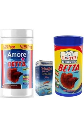 Betta Granulat 125ml, Lotus 100ml Granül Beta Balığı Yemi, 30cc Vitamin Set