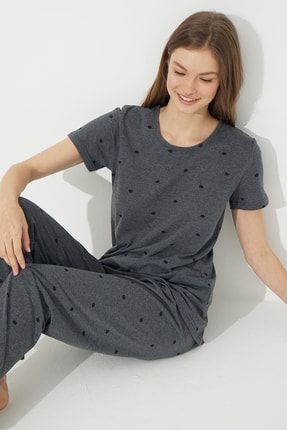 Füme Kısa Kollu Pamuklu Pijama Takımı