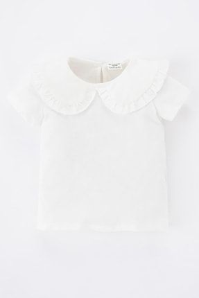 Kız Bebek Büyük Yaka Kısa Kollu Tişört