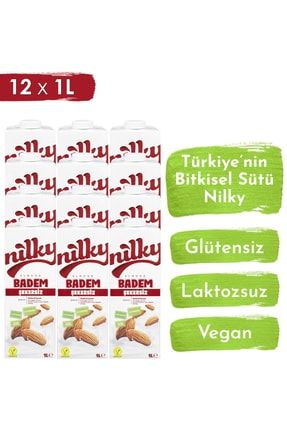 Badem Sütü Şekersiz Glütensiz Bitkisel Bazlı Laktosuz Vegan 12x1 Lt
