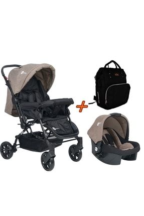 Travel Sistem Çift Yönlü Bebek Arabası 4 Baby - Bebek Arabası Kahve+Puset+Siyah Çanta