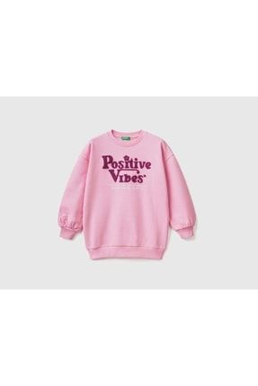 Kız Çocuk Pembe Renk Bloklu Crop Sweatshirt