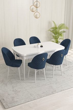 Marsilya Beyaz 80x132 Mdf Açılabilir Yemek Masası Takımı 6 Adet Sandalye