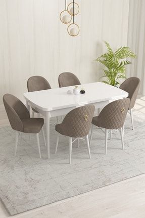 Marsilya Beyaz 80x132 Mdf Açılabilir Yemek Masası Takımı 6 Adet Sandalye