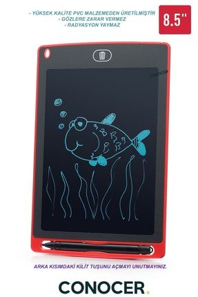 Grafik Digital Çocuk Yazı Tahtası Çizim Tableti Lcd 8.5 Inc Yüksek Kalite Kırmızı