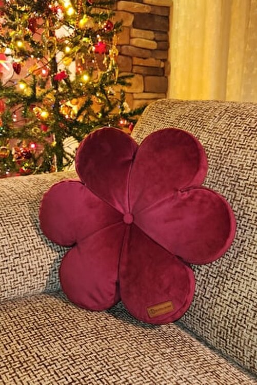 Dekoratif Fuşya Kadife Çiçek Yastık Flower 42*42 Cm FÇ4242