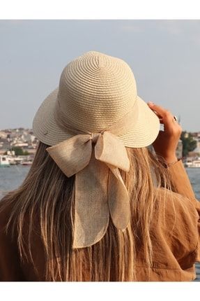 Kadın Organik Hasır Fiyonklu Şapka