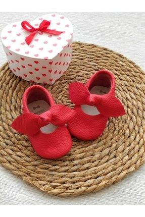 Angel Model Kız Bebek Kırmızı Hakiki Deri Makosen Patik Ilk Adım Ayakkabısı