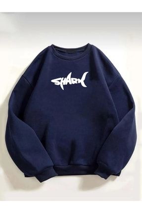 Unisex Shark Baskılı Oversize Sweatshirt