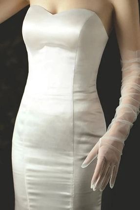 Beyaz Uzun Tül Eldiven Düğün Eldiveni Kostüm Eldiveni