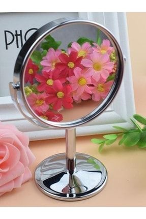 Mini Boy Krom Kaplama 5x Büyüteçli Masa Aynası Dekoratif Makyaj Aynası Çift Taraflı Metal Ayaklı