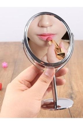 Metal Ayaklı Ayna Mini Boy Krom Kaplama 5x Büyüteçli Masa Aynası Dekoratif Ayna Çift Taraflı