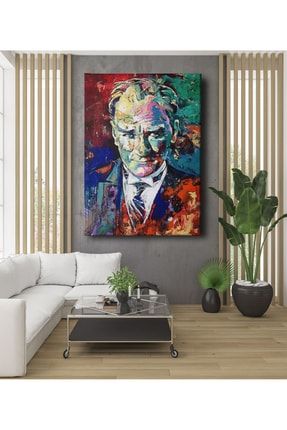 Dekor Ofisi Yağlı Boya Görünümlü Mustafa Kemal Atatürk Portresi Dekoratif Kanvas Tablo