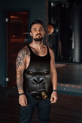 King Gorilla Smoke Gym Fitness Tank Top Sporcu Atleti