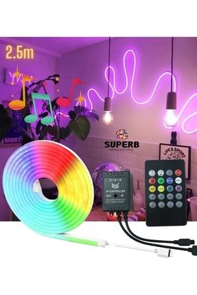 Neon Led Şerit Işık Rgb Çok Renkli Sese Müziğe Duyarlı Kumandalı Aydınlatma Ve Adaptör 2,5 Metre