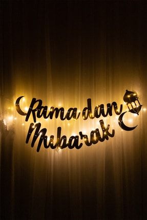 Peri Led Işık Ramadan Mubarak Hoşgeldin Ramazan Gold Banner Yazı Tavan Süs Ramazan Oda Süsleme