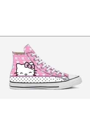 Pembe Hello Kitty - Blinking Kalp Kolaj Uzun Kanvas Ayakkabı
