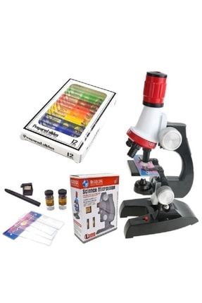 Eğitici Mikroskop Kiti Zoom 100x 400x 1200x Led Işıklı + 12 Adet Biyolojik Örnek Hediye