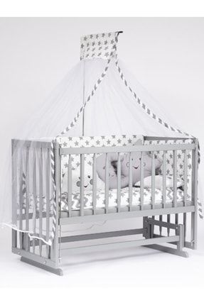 Süper Natural ahşap Beşik 4 Kademeli Gri Anne Yanı Sallanır Bebek Beşiği 60x120 -uyku Seti+yatak G3