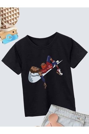 Ünisex Rahat Kalıp Pamuklu Baskılı Siyah Çocuk T-shirt