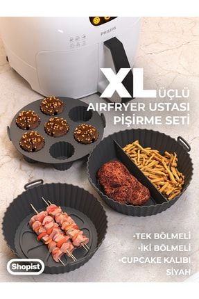 Xl-xxl Airfryer Ustası 3'lü Pişirme Seti Silikon Siyah Airfryer Pişirme Kağıdı 6litre Ve Üzeri