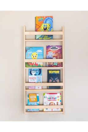 Montessori Bebek Ve Çocuk Odası Eğitici Kitaplık Doğal Ahşap 4 Raflı Duvara Monte Kolay Kurulum